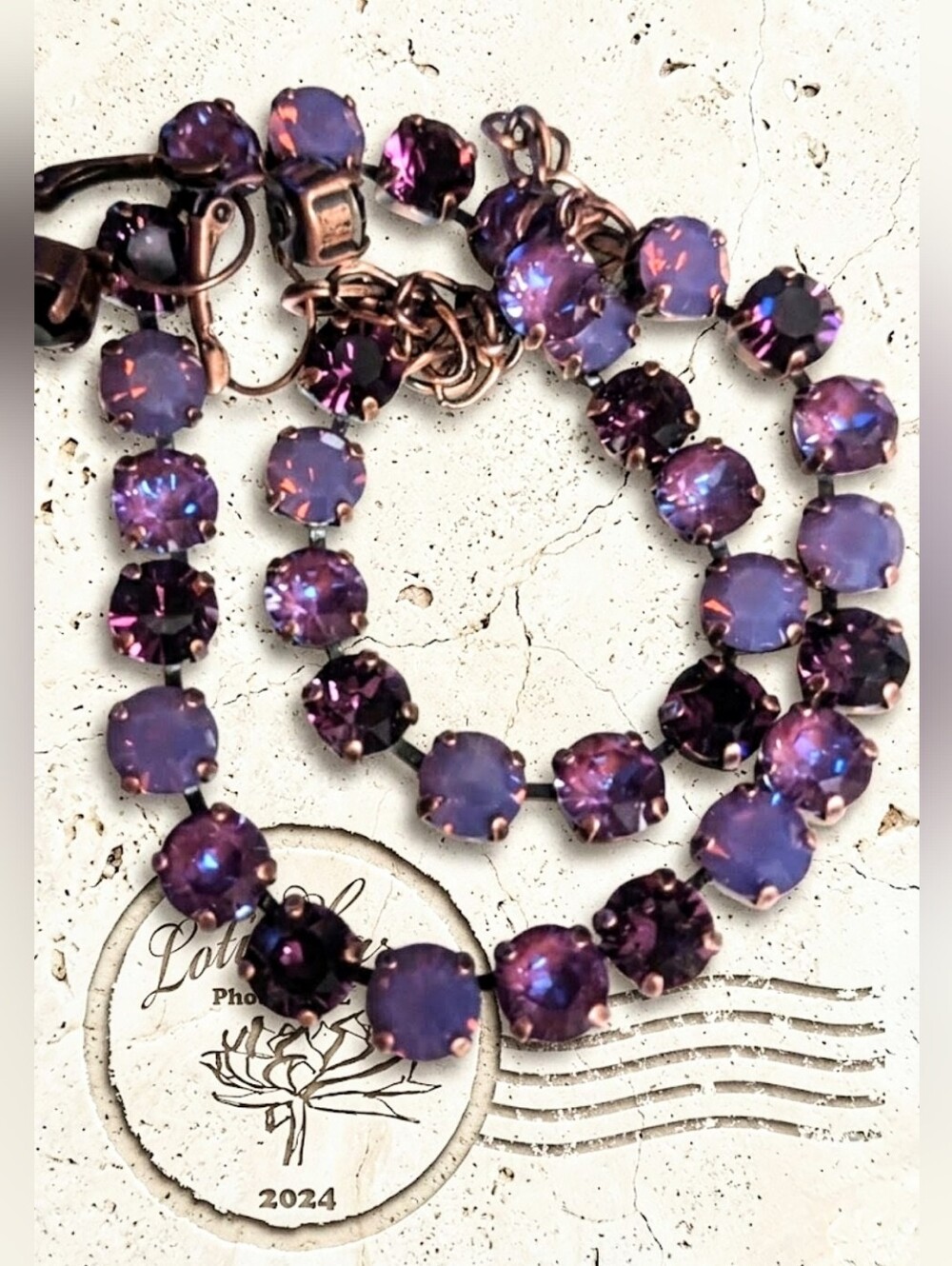 Amethyst Dark, Purple AB & Opal in Classic Tennis Necklace & Earrings in Copper